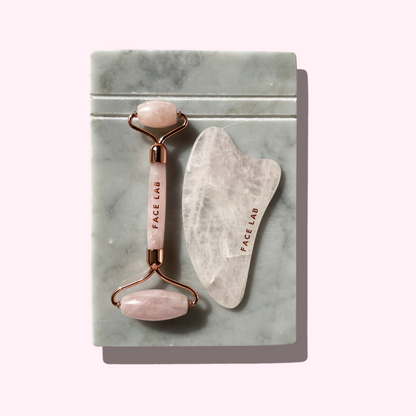 Ensemble de Rouleau & Gua Sha en Quart Rose